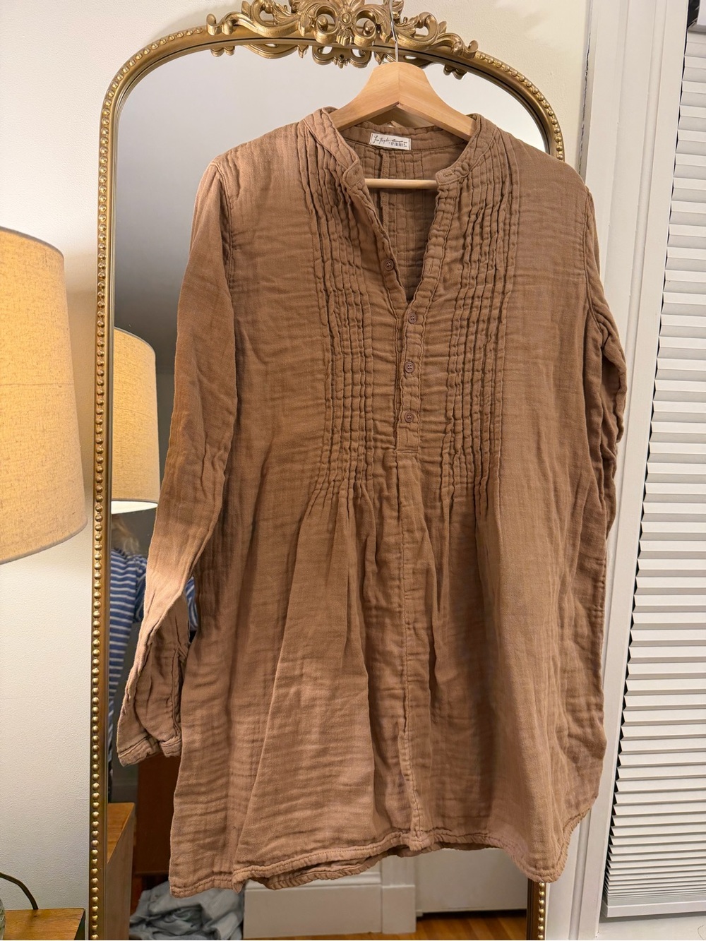 CP Shades x free people linen 100% cotton Tan Button-Front Pintuck Tunic